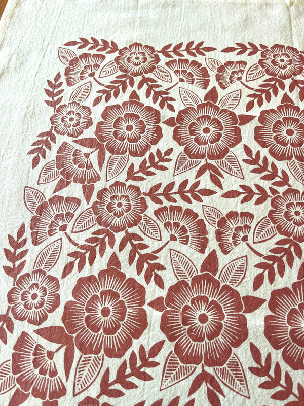Red Clay Floral Tea Towel