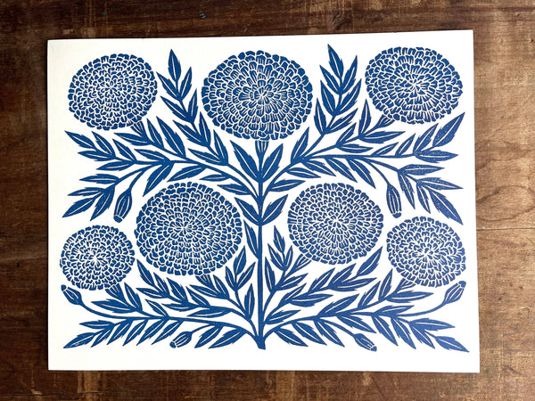 Garden Series: Navy Marigold Risograph Art Print