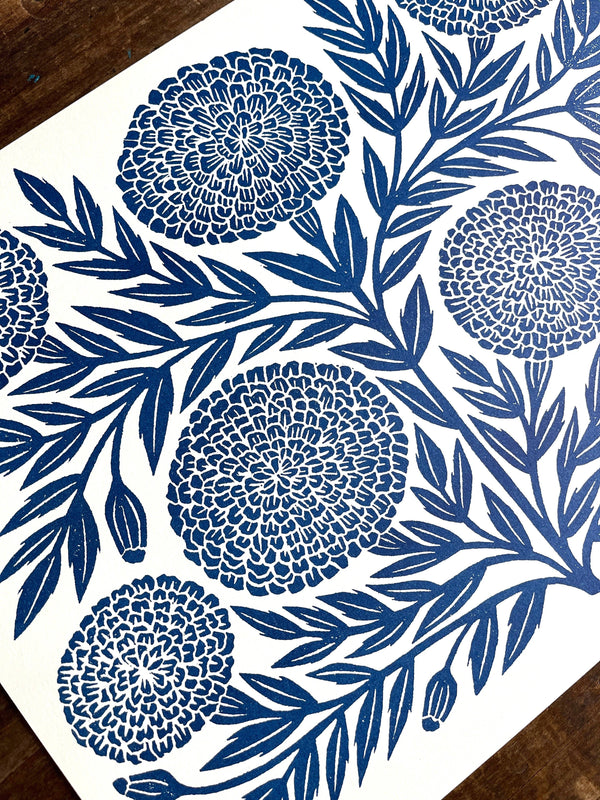 Garden Series: Navy Marigold Risograph Art Print