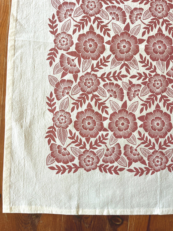 Red Clay Floral Tea Towel