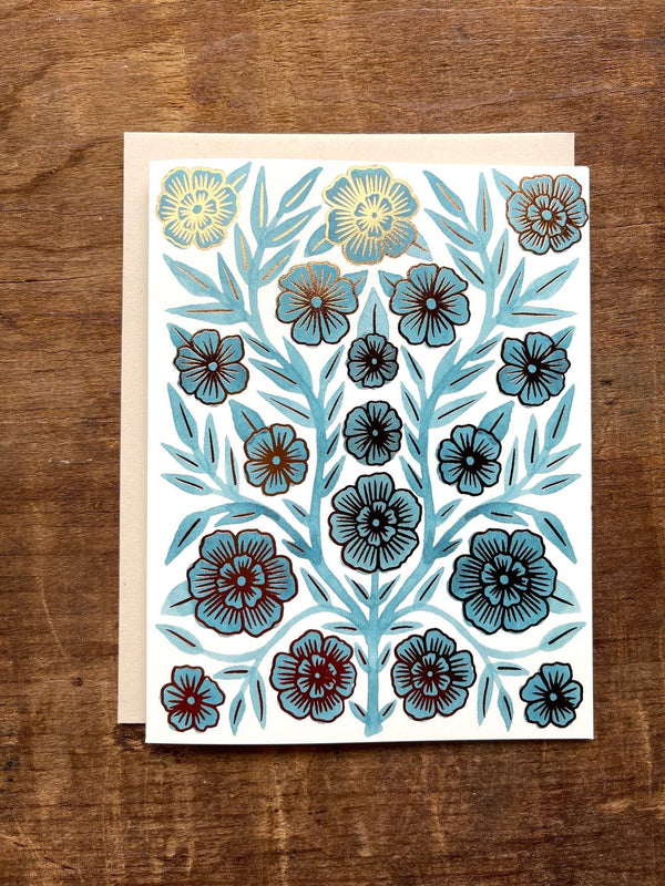 Copper Stamped Flower Cards, set of 6