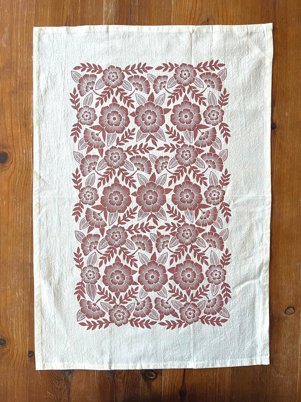 Red Clay Floral Tea Towel