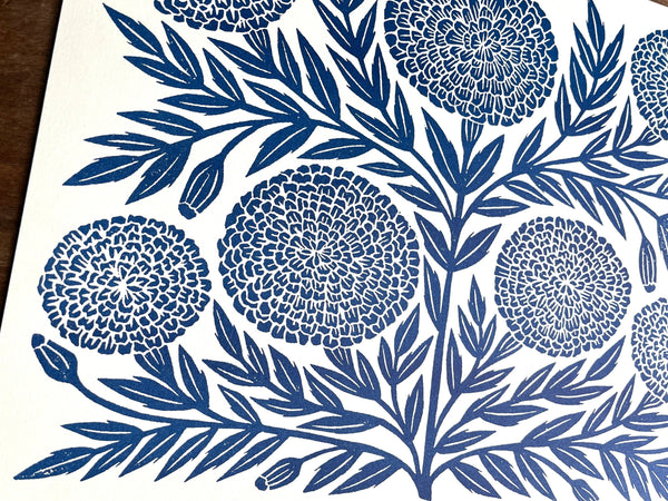Garden Series: Navy Marigold Risograph Art Print