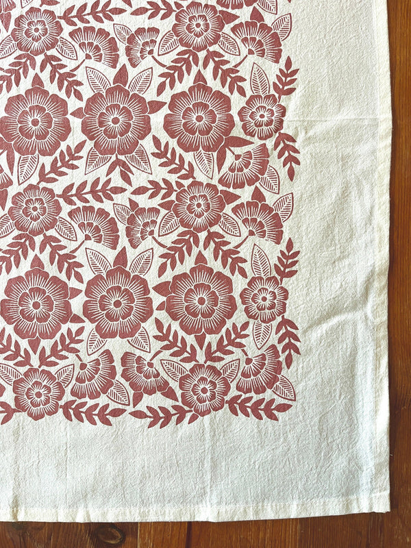 Red Clay Floral Tea Towel