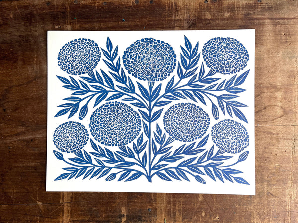 Garden Series: Navy Marigold Risograph Art Print