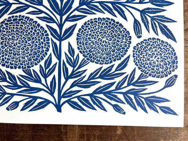 Garden Series: Navy Marigold Risograph Art Print