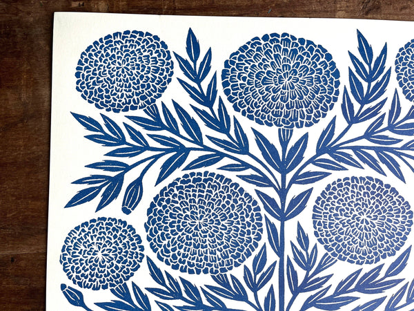 Garden Series: Navy Marigold Risograph Art Print