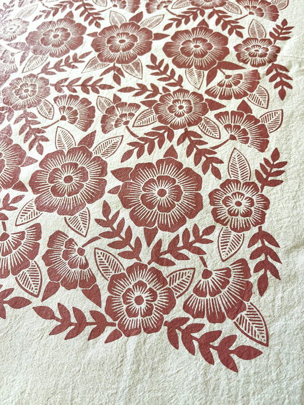 Red Clay Floral Tea Towel