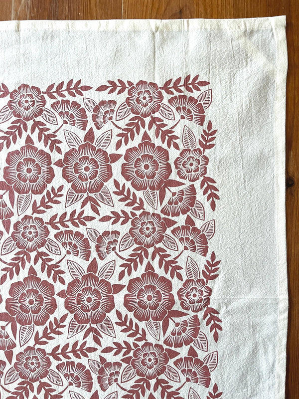 Red Clay Floral Tea Towel