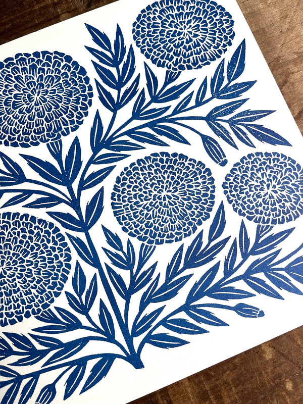 Garden Series: Navy Marigold Risograph Art Print